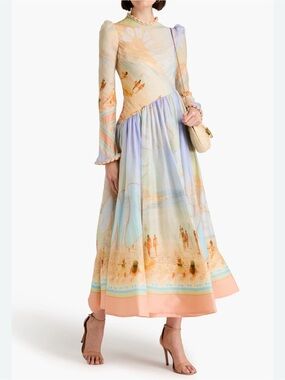 Zimmermann Pastel Beach-Print Maxi Dress - Peach & Lavender